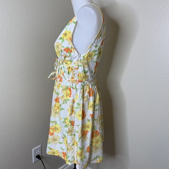 Faithfull The Brand Double Tie Front V Neck Sleeveless Yellow Floral Dress Sz S - Picture 4 of 9